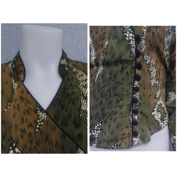 Blouse by Cartise - green and brown with snake skin pattern - Picture 4 of 6